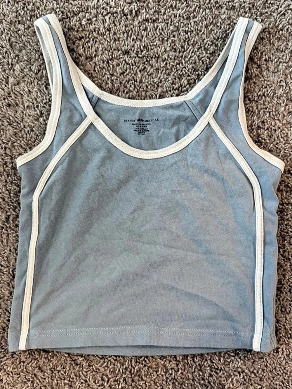 Brandy Melville Contrast Trim Ribbed Tank Top Blue